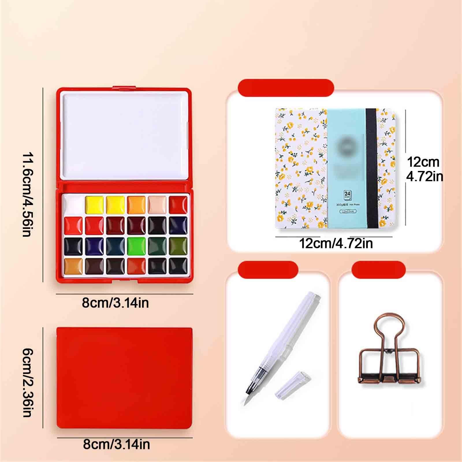 Anfänger Aquarellfarben Tragbar 12/24 Farben Mini Aquarell Set All-In-One Für Kunst Studenten Pocket Aquarell Set Solid Für Camping(Blue-24 colours-4pcs A)