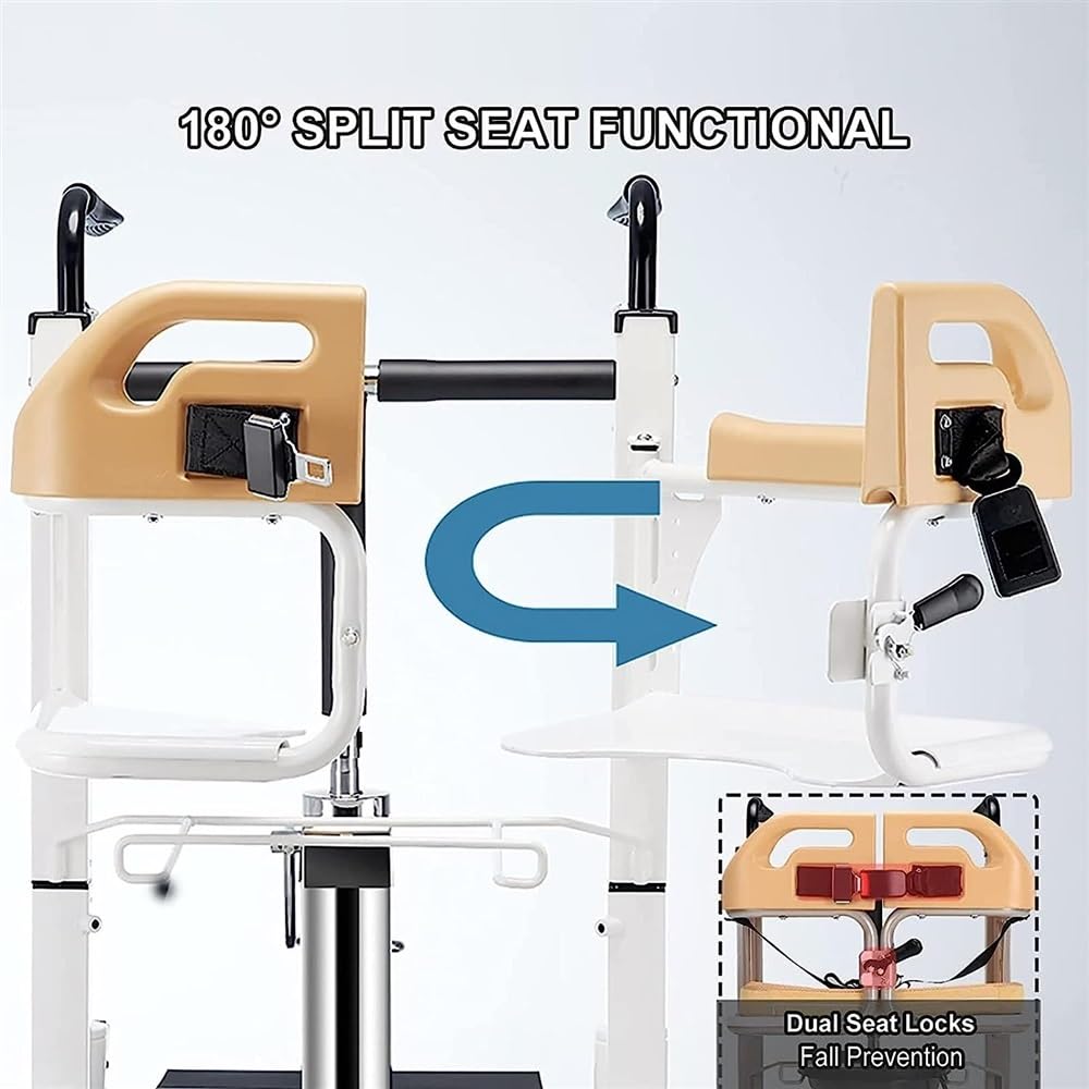 Silla de baño elevadora for pacientes paralíticos, con cojín suave y cuña Ajuste hidráulico multifuncional Altura de elevación del pie 180° Asiento dividido Rueda universal Ducha Silla de ruedas Carga