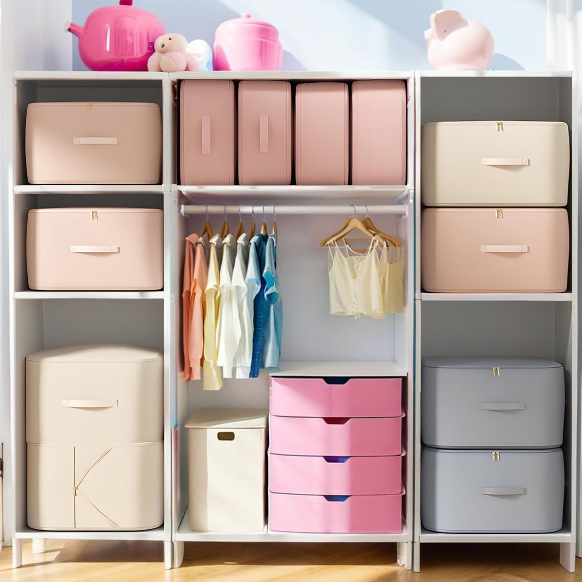 LMCHTTY Ultra Space Saving Compression Organizer, Portable Space Saver Storage Bag,Self Compression Moving Organizer Bags for Comforters,Clothes, Blankets Storage Tote(Gray,L)