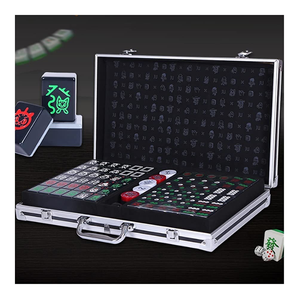 Zestawy Mahjong Chiński zestaw do gry w madżonga z walizką podróżną, 144 kafelkami, 6 kostkami do gry i wskaźnikiem wiatru, do gry w stylu chińskim Zestaw do gry w madżonga
