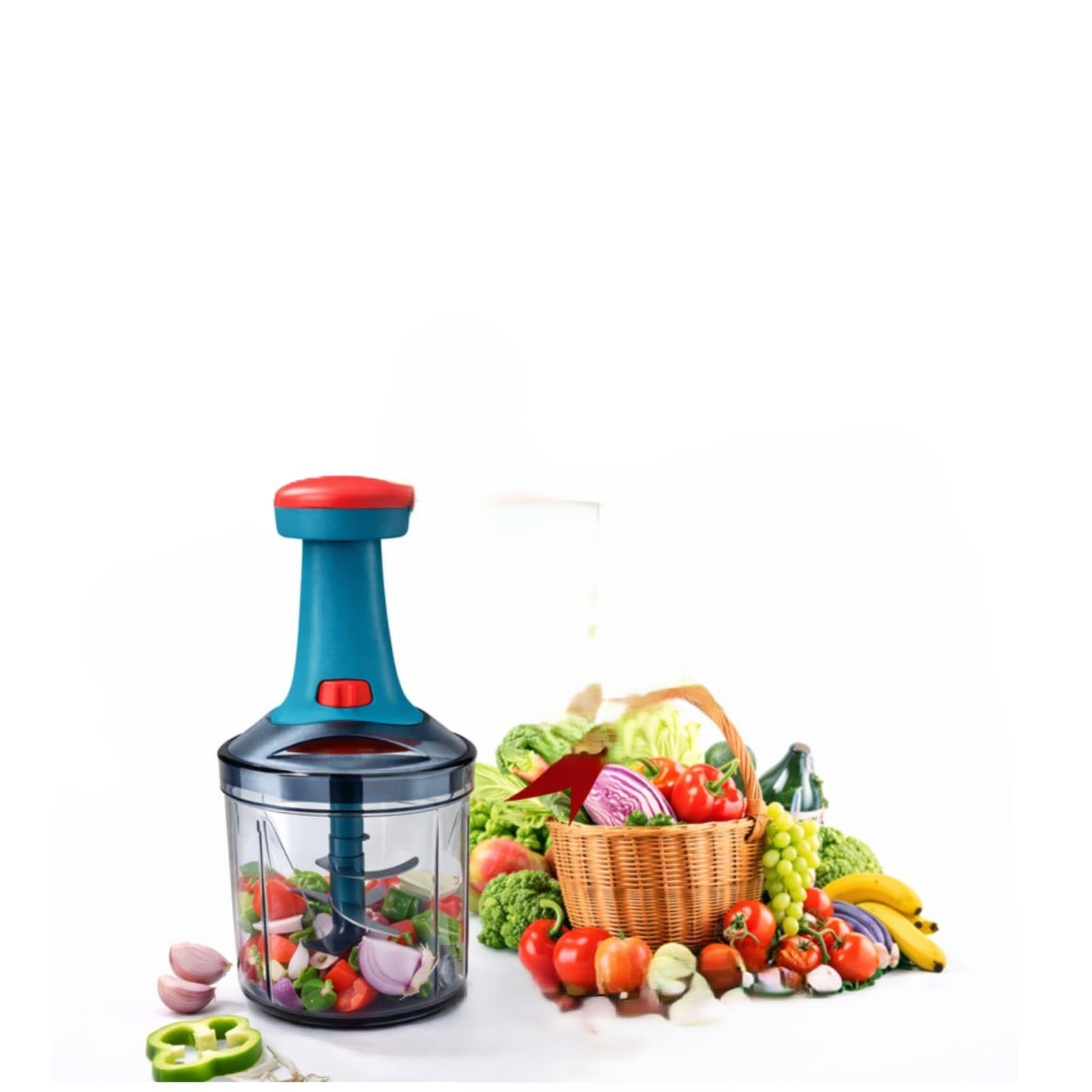 Push Chopper, 1100ml, Manual Vegetable Cutter with 5 Stainless Steel Blades, for Onion, Tomato, Garlic & Dry Fruits, BPA Free-image-16