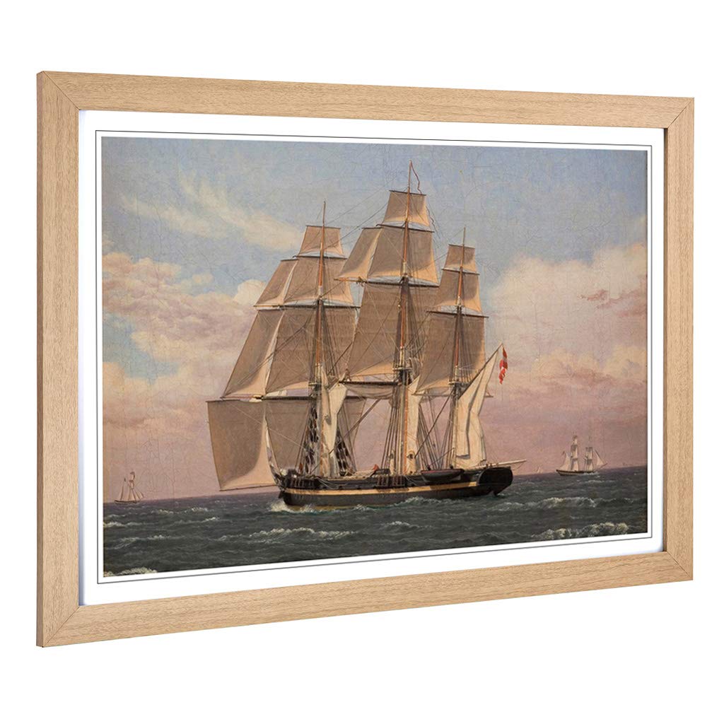 Big Box Art Framed Print of Christoffer Wilhelm Eckersberg Sailing Ship Design | Wall Art Picture | Home Decor for Kitchen, Living Room, Bedroom, Hallway, Oak, A2 / 24.5x18 Inch / 62x45cm