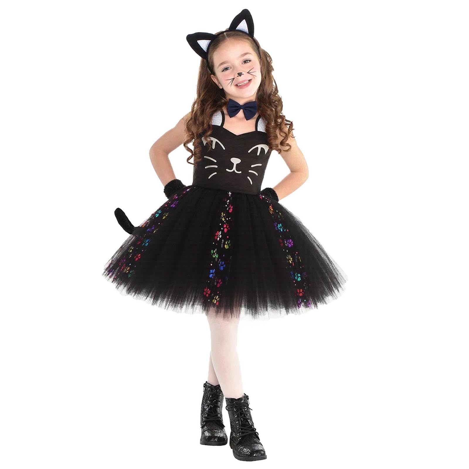 hailiwangg Halloween Black Cat Costume for Girls, Light Up Outfit Kids 3-8 — image 1