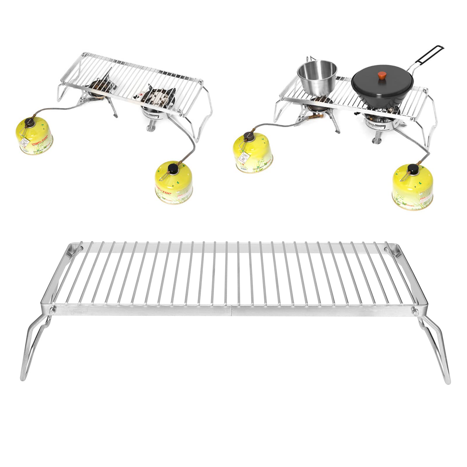 Parrilla Plegable Portatil para Camping Acero Inoxidable 44x16cm Hogueras con Bolsa de Almacenamiento