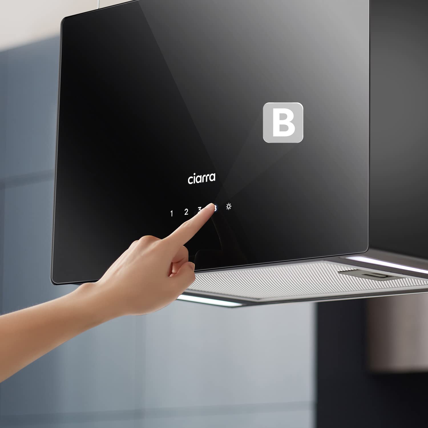 CIARRA CBCB4850 A+++ Inselhaube Dunstabzugshaube 48cm 700m³/h Smart Wi-Fi 4 Stufen Booster Glas Schwarz