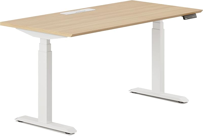 Standing Desk, Adjustable Height Desk with Dual Motors | 3-Stage Lift, 4 Memory Presets, 48 Inches, White Base and Woodgrain Top
