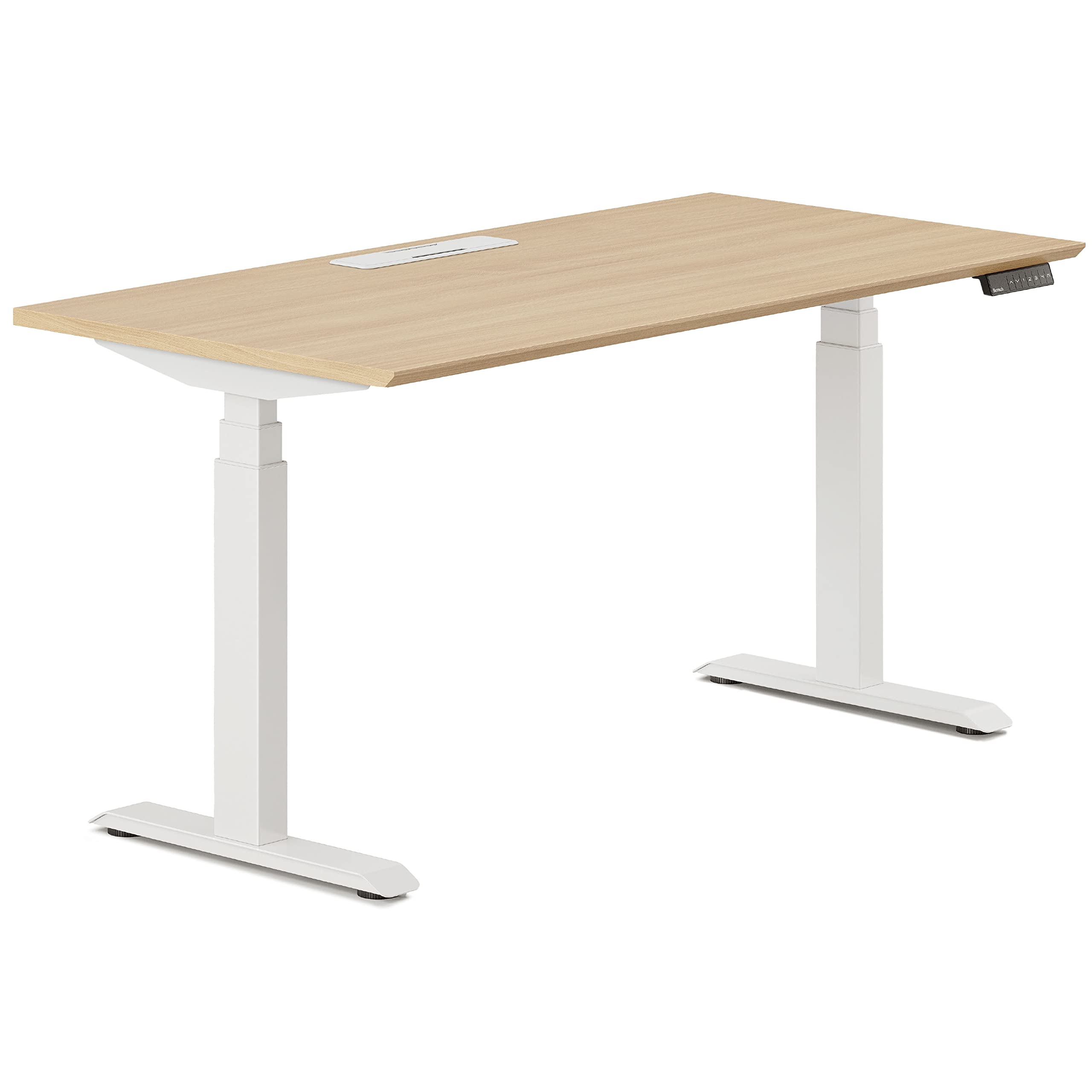 Branch Standing Desk 48 Inches - Adjustable Height Desk with Dual Motors, Three-Stage Lift, Four Memory Presets - White Base and Woodgrain Top