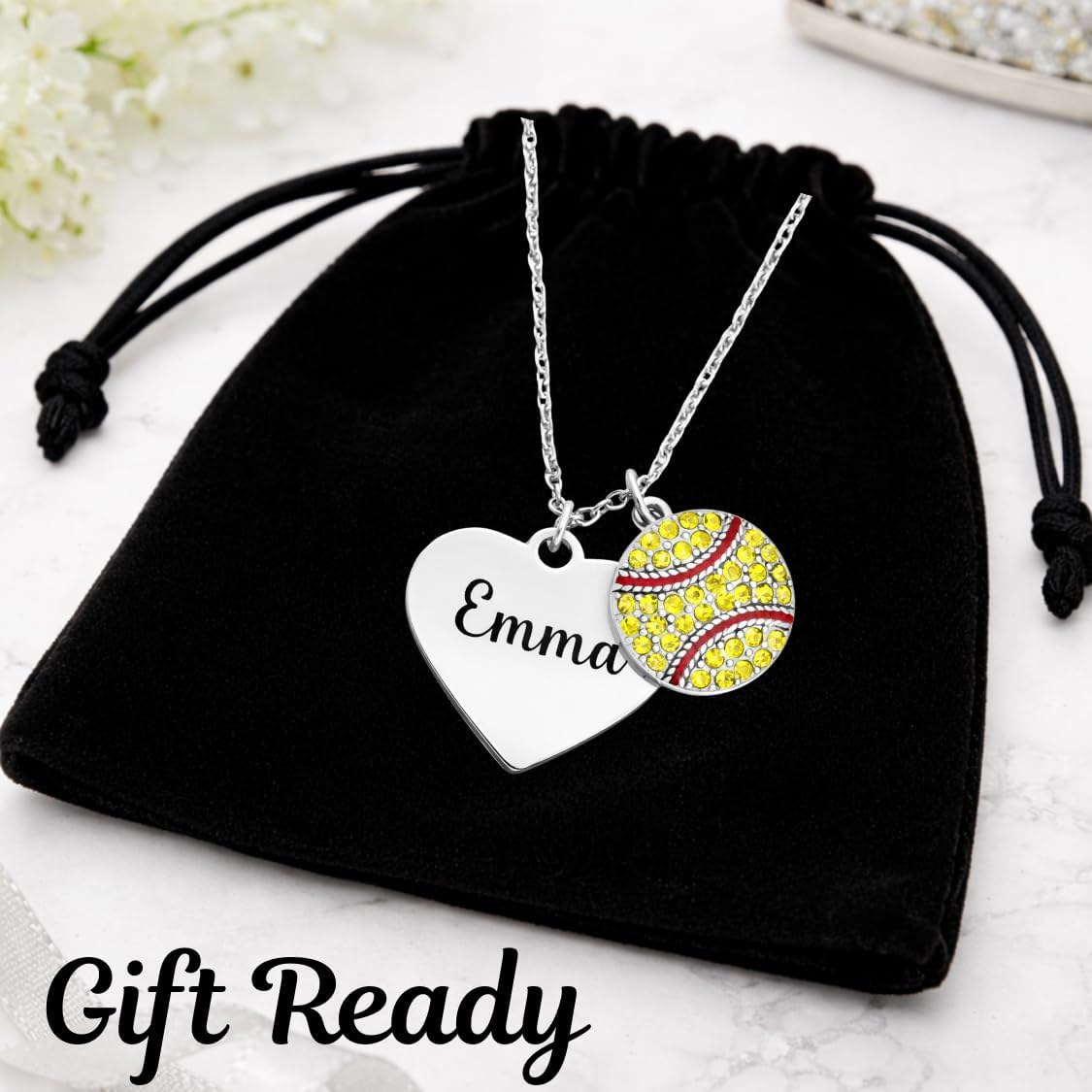 Personalized Engraved Softball Necklace with Name & Number, Custom Girls Softball Gift, Softball Pendent Jewelry, Softball Players & Team Gifts - Image 3