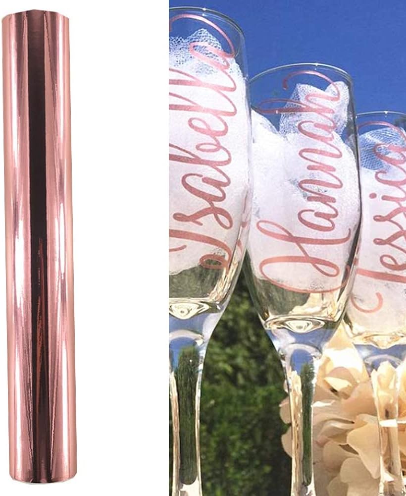 Chrome Rose Gold Siver Permanent Adhesive Vinyl Sheet Gloss Metallic Craft Vinyl for Silhouette Tumblers Cameo Craft Cutter Cricut with Scraper,30cm by 150cm (Rose Gold)