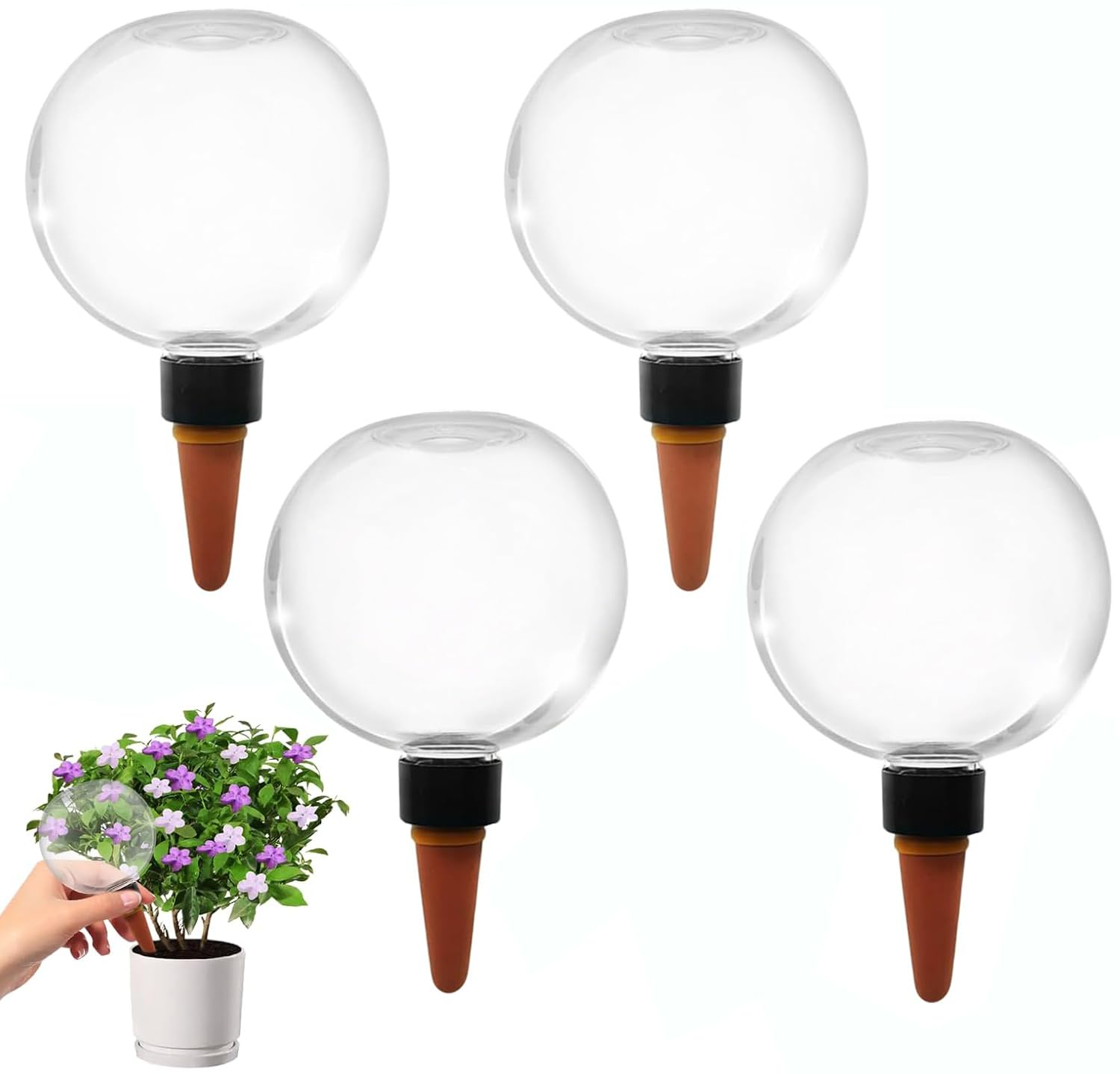 Lot de 4 Boule Arrosage Plante, Boules D'Irrigation pour Plant, Ampoules d'arrosage automatiques, bulbes d'irrigation Transparents, Globe d'Arrosage Plant 500ml, pour balcons Plantes de Jardin