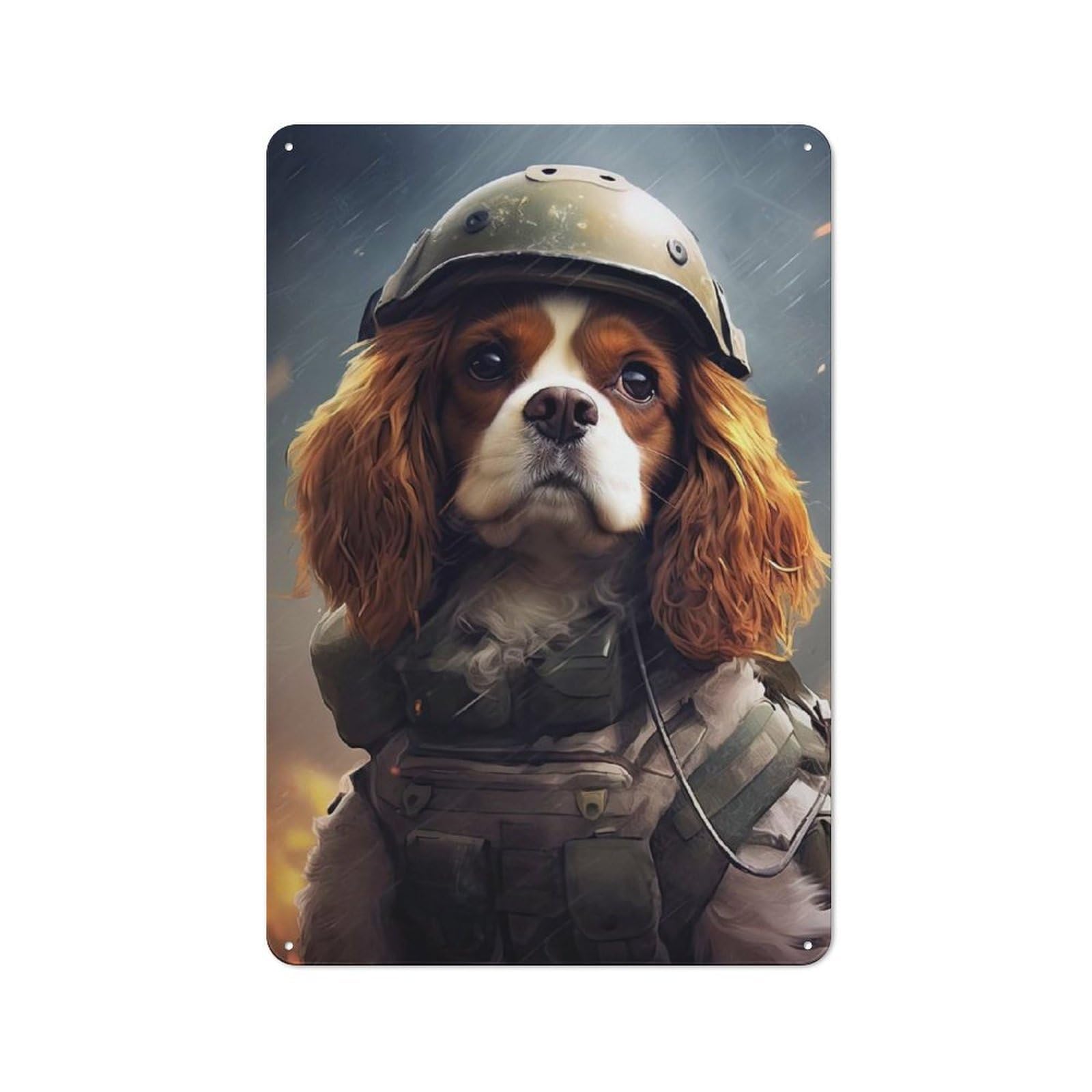 Junmoney Style-22 Cavalier Dog Soldier Rustic Metal Wall Decor 30X20cm, Decorative Tin Sign For Farmhouse Kitchen, Pantry Or Dining Area