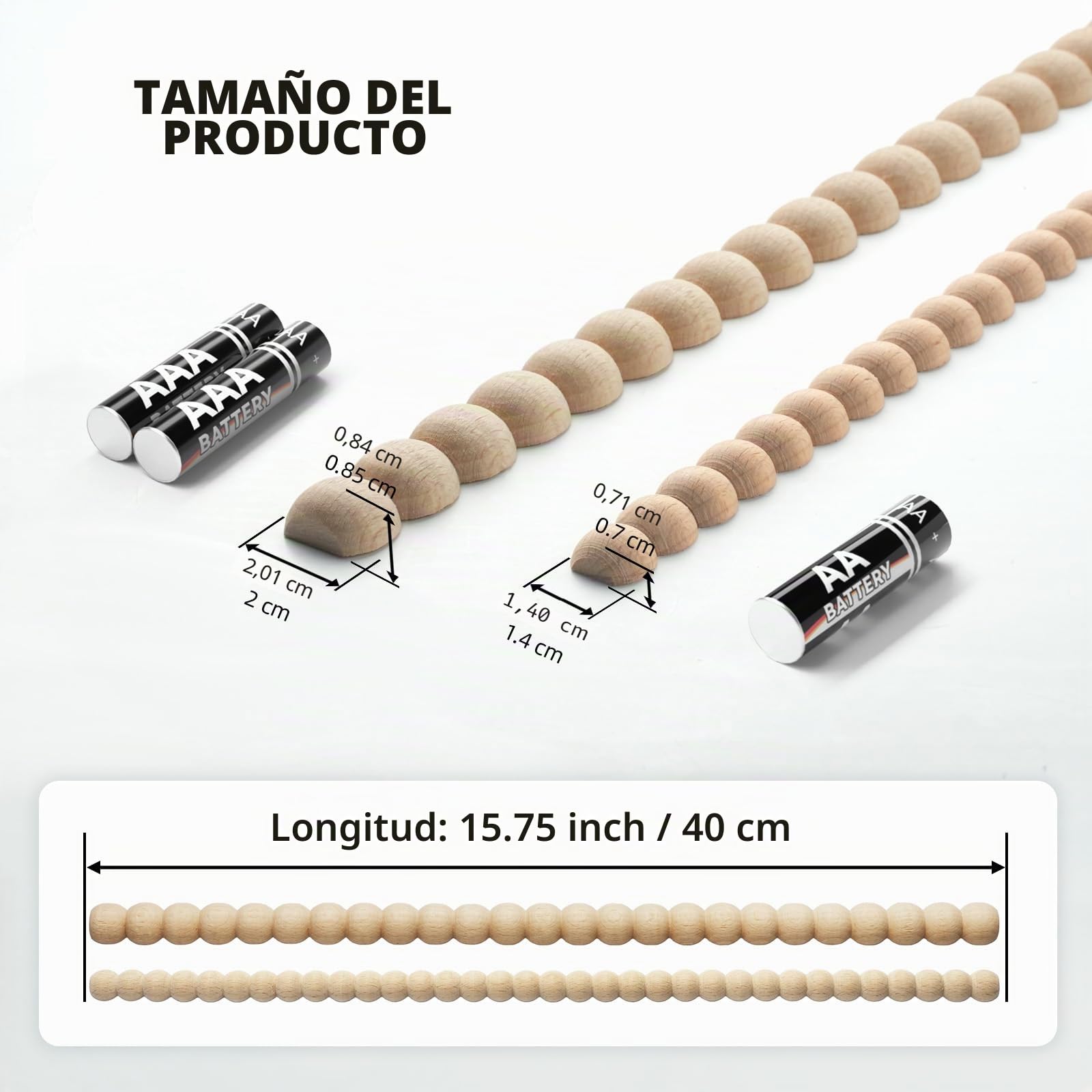 12 Piezas Molduras de Madera con Perlas, Madera de Haya sin Tratar, 40 × 1,4 × 0,7 cm, Listones Decorativos para DIY, Marcos, Pared, Muebles, Puertas y Ventanas (Pintable, Madera Natural)