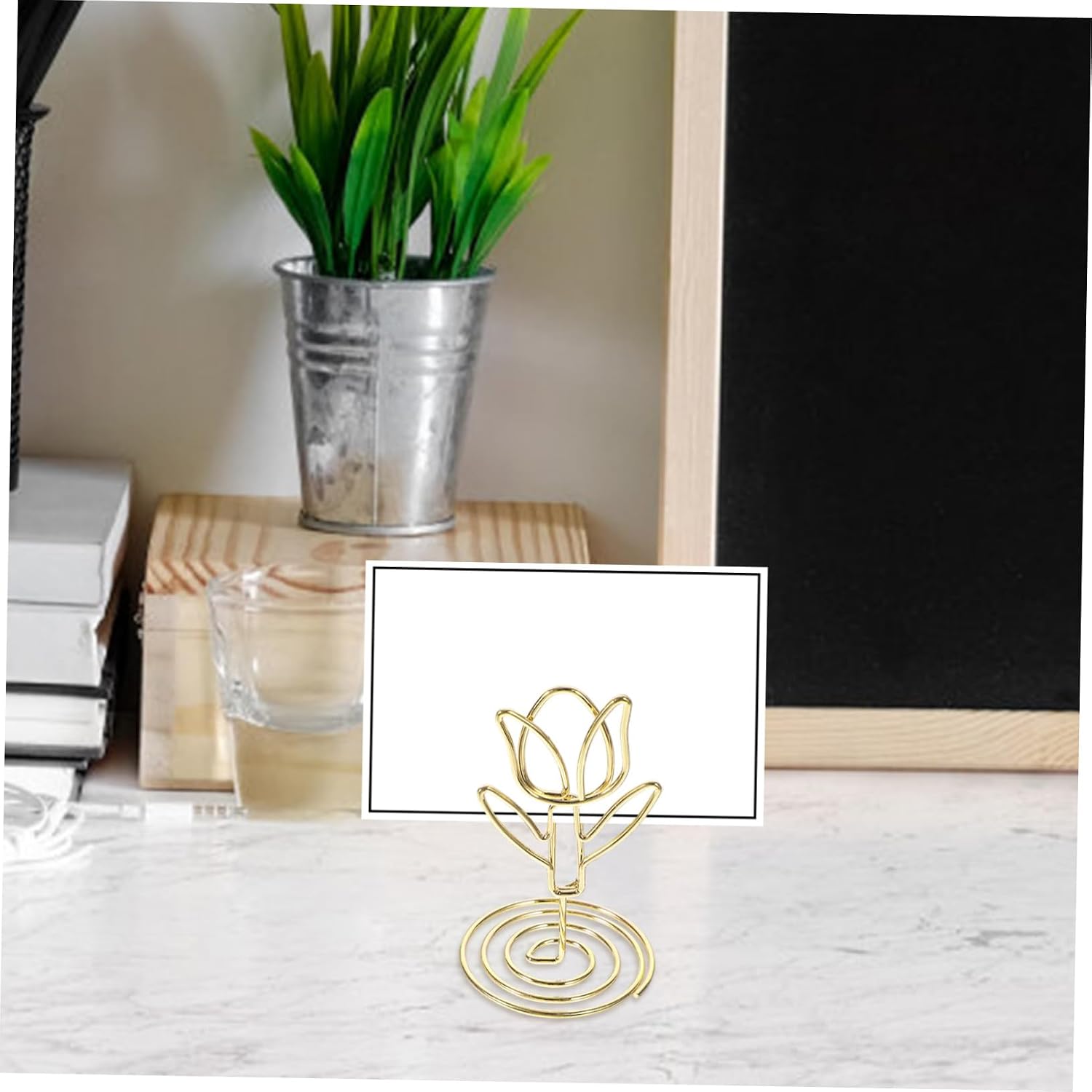 Cabilock 10Pcs Tulip Flower Shaped Photo Holder Clips Elegant Table Number Stands for Weddings Events Home Decor Stylish Metal Design for Memo Name Cards and More