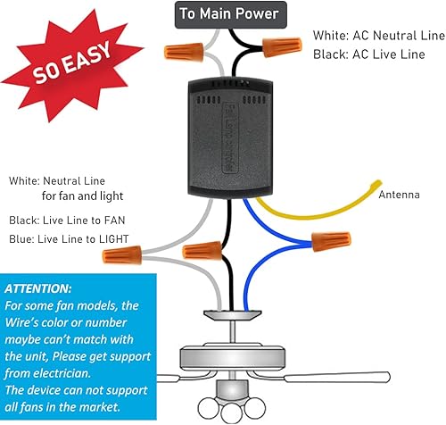 Miniatura 8 de Kit de control remoto de ventilador de techo WiFi inteligente, control remoto de ventilador universal, controlado por control remotoWiFivoz, 3
