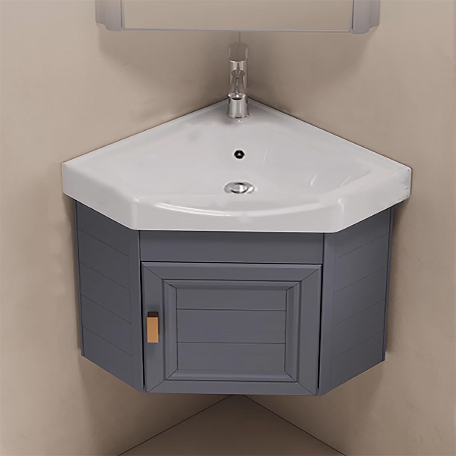 DFGHNBVC Wall Mounted Corner Bathroom Vanity Sink Combo With Faucet, Space-Saving Design For Small Bathrooms,Grey-43Cm/16.9In