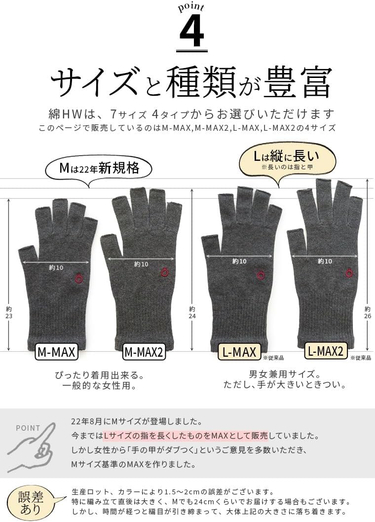 [841(ヤヨイ)] ハンドウォーマー MAX (指長タイプ) 指なし手袋 スマホ手袋 綿 日本製