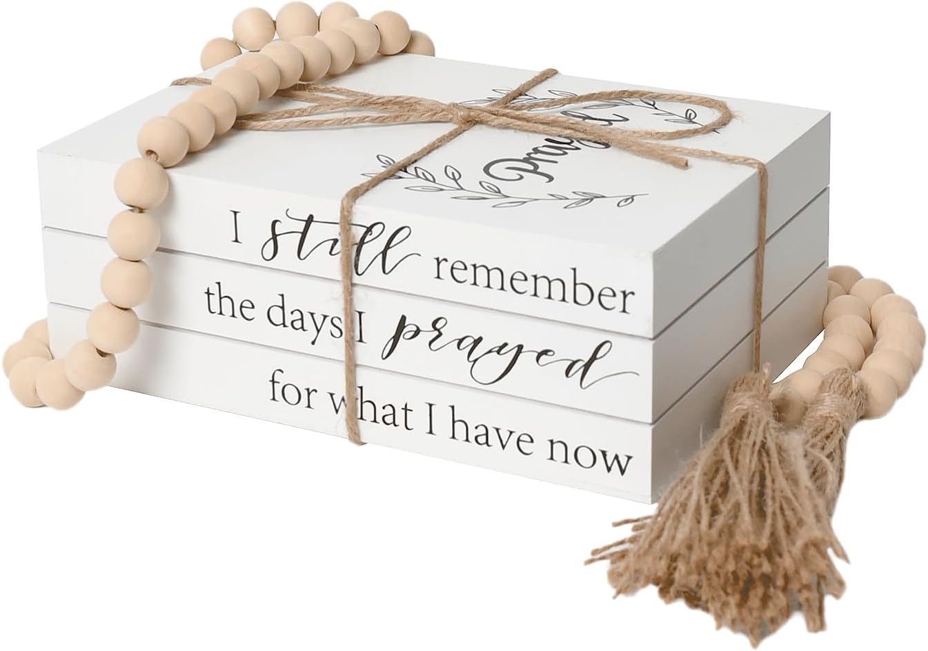 Decorative Books for Home Decor, Faux Books for Decoration, Rustic Farmhouse Decor, Fake Books with 52in Wood Beads Garland, Book Decor for Living Room Coffee Table (Our Life, Our Story, Our Home)