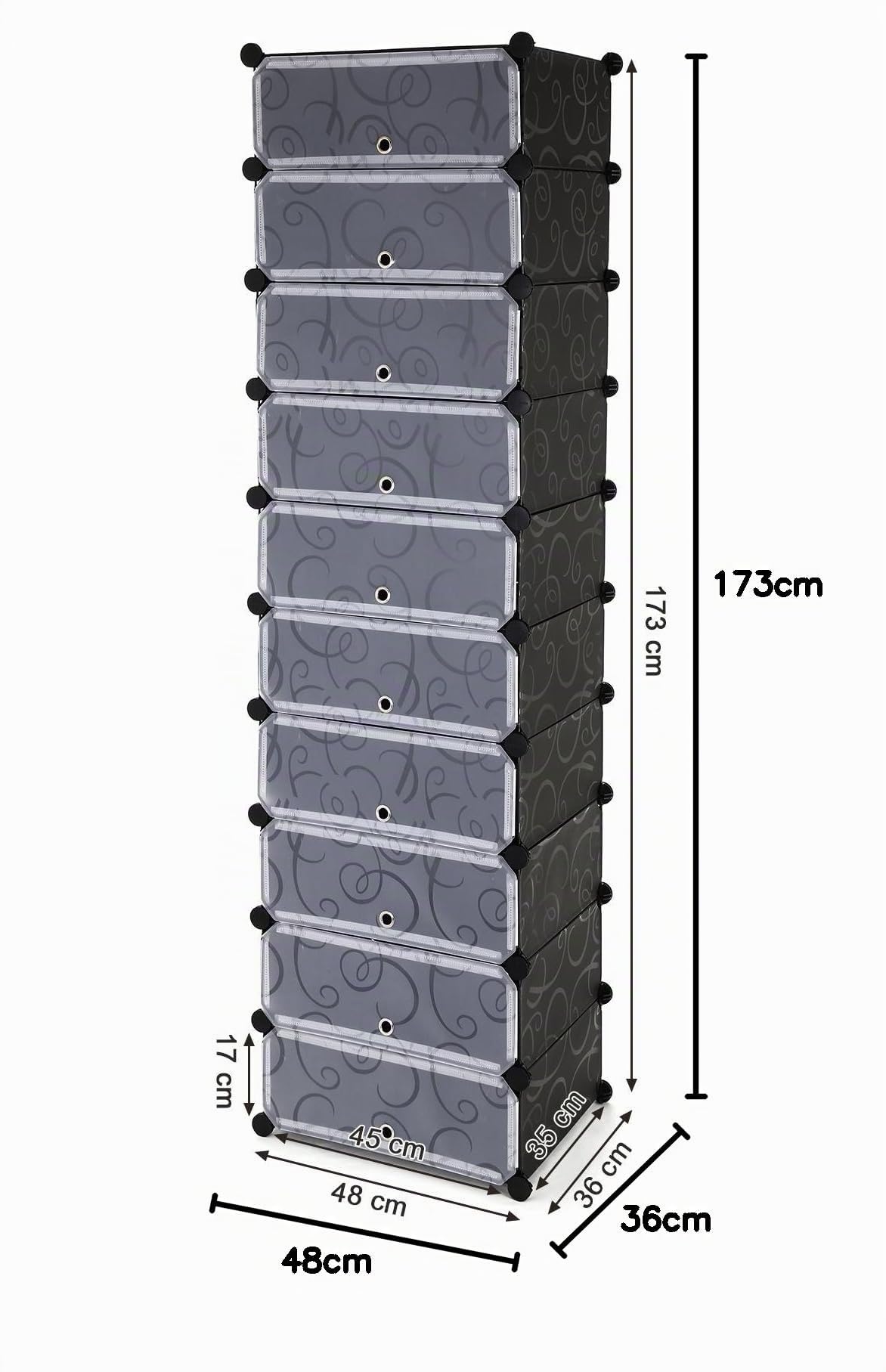SONGMICS Meuble à Chaussures avec 10 Compartiments, Étagère Modulable en Plastique, Boîte à chaussures, avec Porte, Maillet, Rangement, Noir LPC10HV1