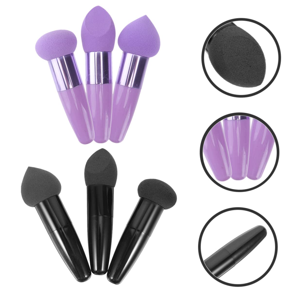 6 Stück Make Up Schwämme mit Griff, Latex, Stiftform, Schwarz Violett | Schminkschwämme mit Griff, Tragbar für Unterwegs, Einfach und Praktisch für Tägliche Auftragen