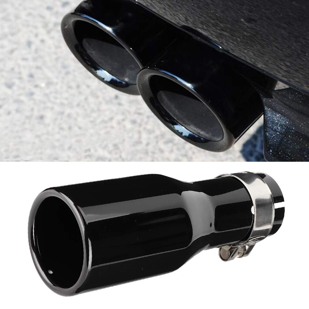Terminale di Scarico Universale per Auto, Acciaio Inossidabile, Nero Brillante, 200mm Lunghezza, 54mm Diametro Ingresso, con Morsetto