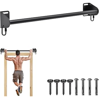 SELEWARE Pull-Up Bar Door Frame Wall Mounted Lat Pull Bars Home Gym Workout Equipment with Resistance Band Hook