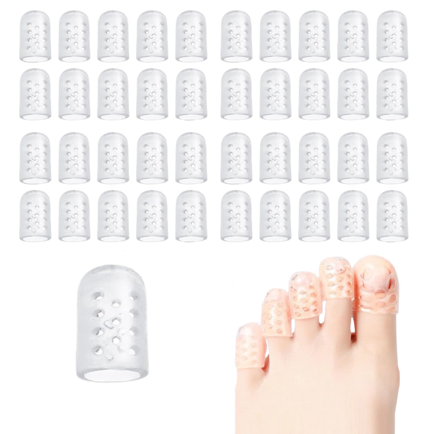 Photo 1 of 100 Pcs Silicone Toe Protectors, Anti Friction Breathable Toe Sleeves, Soft Clear Toe Covers for Corns, Blisters and Pain Relief