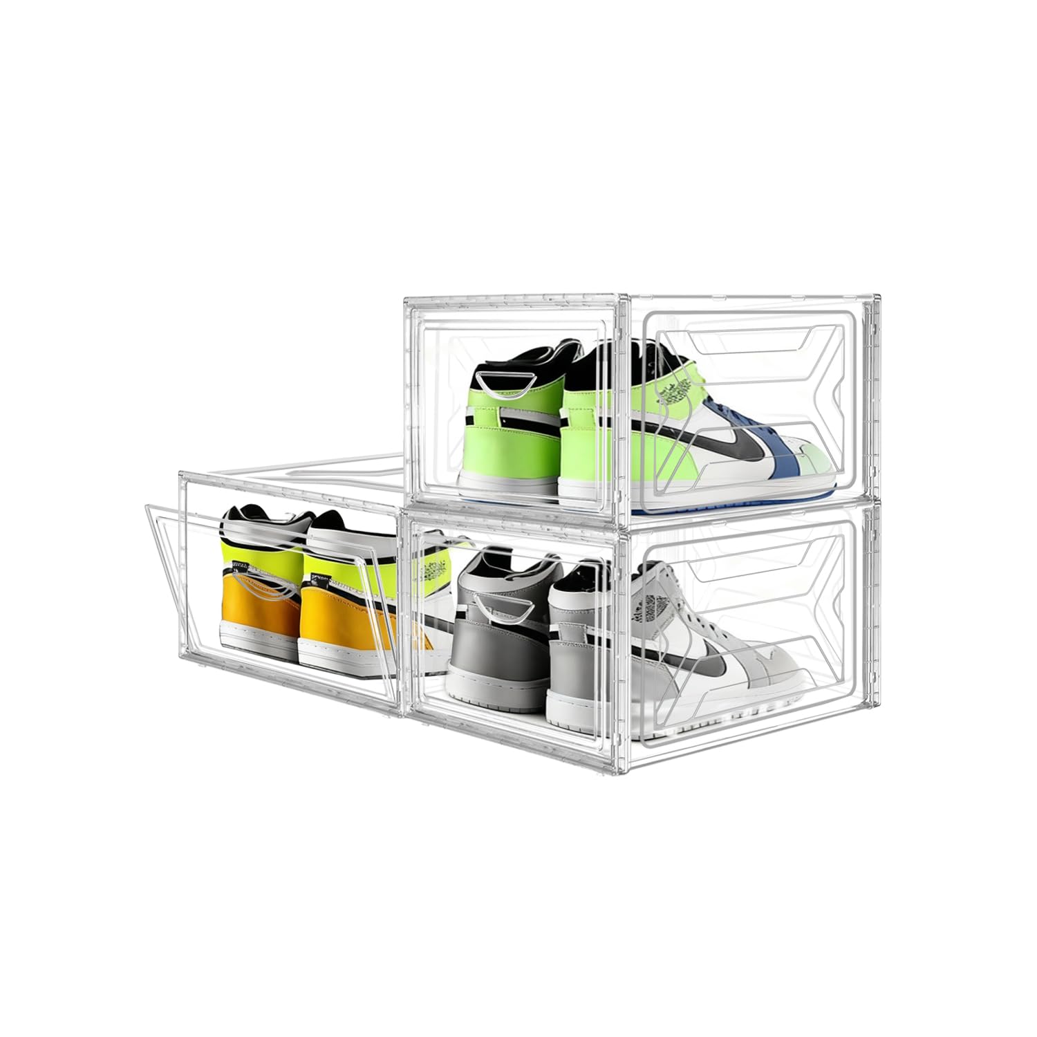 Organizer per scarpe trasparente spesso e robusto, scatole impilabili per armadio, scarpiera pieghevole salvaspazio, 3 contenitori XL per scarpe con coperchio, per donne/uomini, 40 x 36 x
