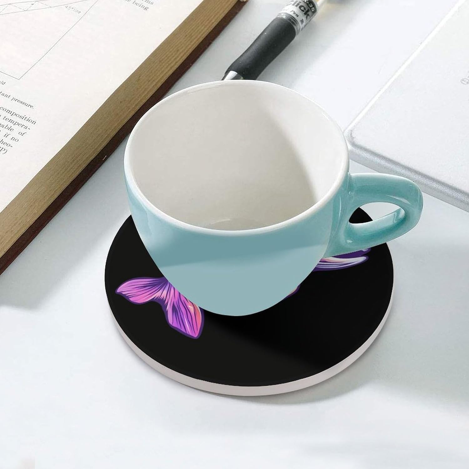 Rainbow Trout Fish Coasters for Drink Round Ceramic Coaster with Cork Base Home Decorative 6PCS