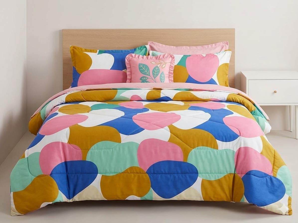 Ruby 4-Piece King Size Bedding Set with Comforter | Multi 3 | 1 Comforter, 1 Bedsheet & 2 Pillow Covers | Soft Quilted Printed Bed Linen | All Season| Bedroom Décor-picture-43