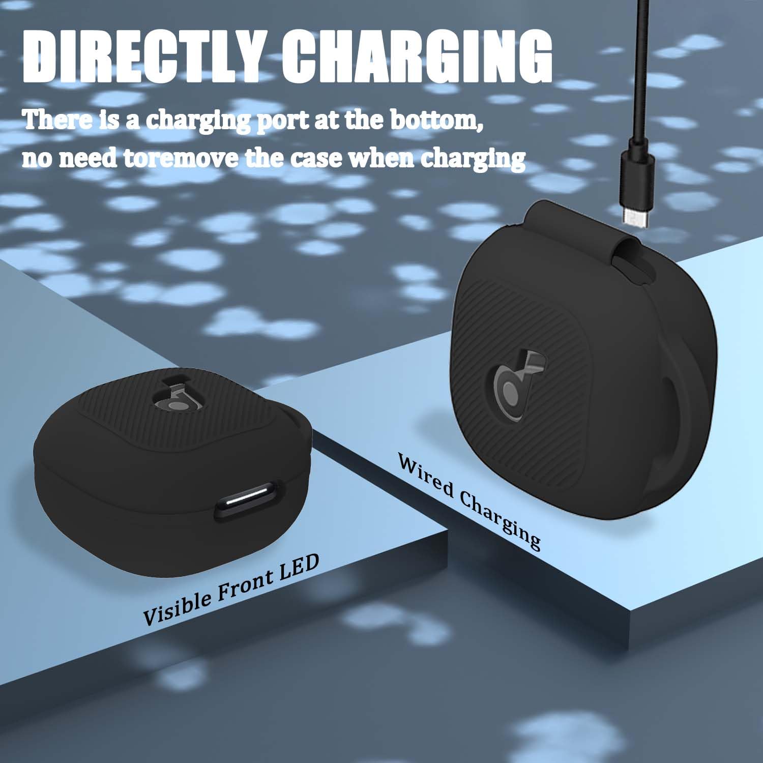 Fiorky Silicone Case For Anker P40i Earbuds Charging Case With Carabiner Protective Skin Case Shockproof Earbuds Case Cover Anti-Scratch Front