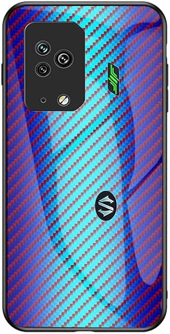 IVY Carbon Fiber Texture Armoured Glass Case for Black Shark 5 RS Carbon Fiber Cover - Blue
