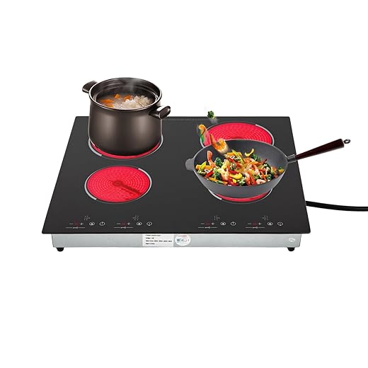 4 Burner Electric Cooktop 24 Inch Built-in Cooktop 3000W 110V Electric Stove Top with 9 Heating Level, Kid Safety Lock, Sensor Touch Control for Glass Pots, Stainless Steel Pots