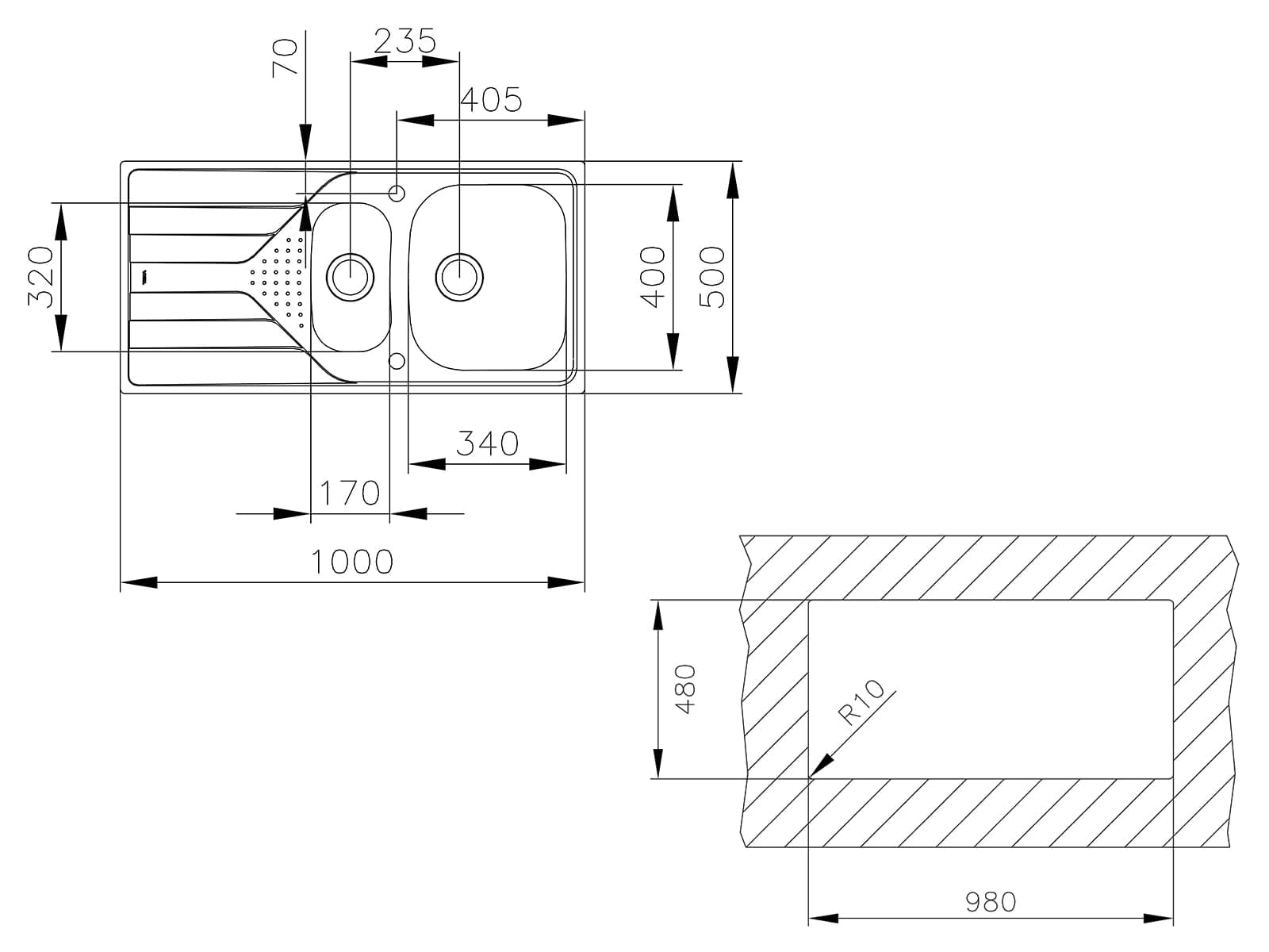 TEKA Fregadero Encastrado 1½ Cubetas con Escurridor en Acero Inoxidable, Profundidad 160mm y 110mm, Reversible, Mueble 60cm, Universe 60 T-XP 1½C 1E