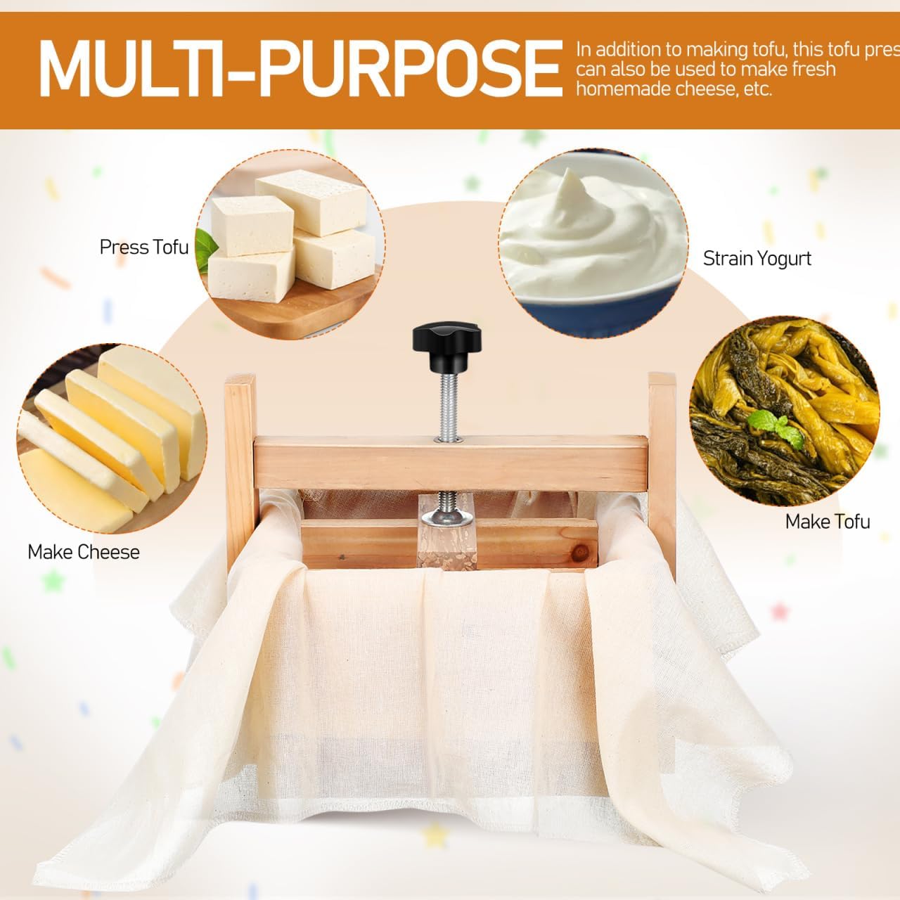 Luxshiny 1 Set Wooden Tofu Mold: 6.68 Inch Tofu Press with Cloth Bean Curd Maker Mold Kitchen Tool for Soybean Curd and Cheese Making