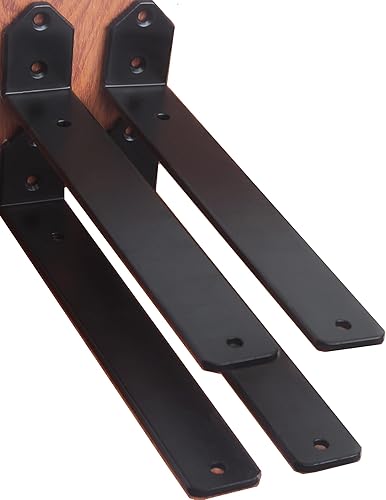 Miniatura 54 de Paquete de 12 soportes de hierro en L, negro, 12 pulgadas de largo x 8 pulgadas de alto x 1.5 pulgadas de ancho, 13/64 pulgadas de grosor, para