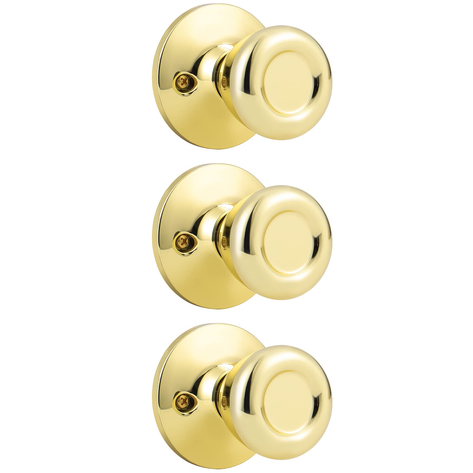 GOBEKOR Passage Door Knobs - 2 Pack Polished Brass -24