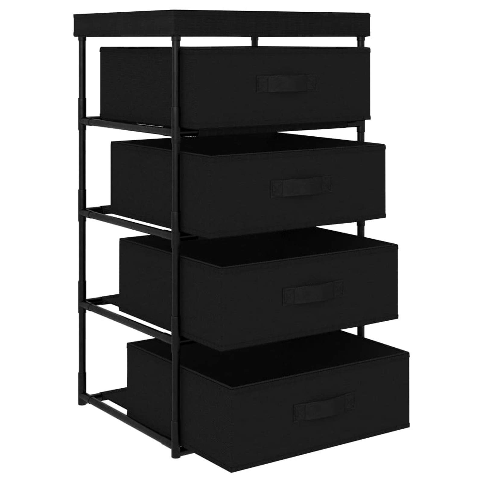 Armadietto con 4 Cestini in Tessuto Nero,Cassettiera,Mobiletto da Camera da Letto o Soggiorno,Mobile Moderno