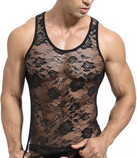 Männer Unterwäsche Spitze Floral Body Weste Sport Top Mesh Transparent Durchsichtig Durchsichtig Hemd Muscle Top Kurz Strick Körper Kleidung Sport