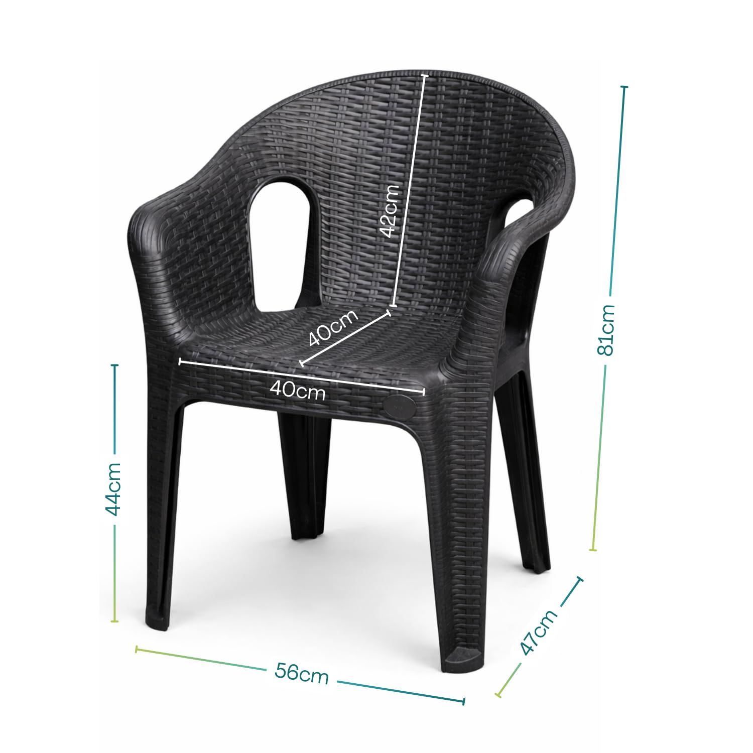 PALUPLUS Set 6 Sedie da Giardino in Polipropilene effetto Rattan colore Antracite, misura 56x47x81 cm, Sedia Impilabile, Schienale Basso e Braccioli per Esterno ed Interno, Portata 120 Kg -2622F -22