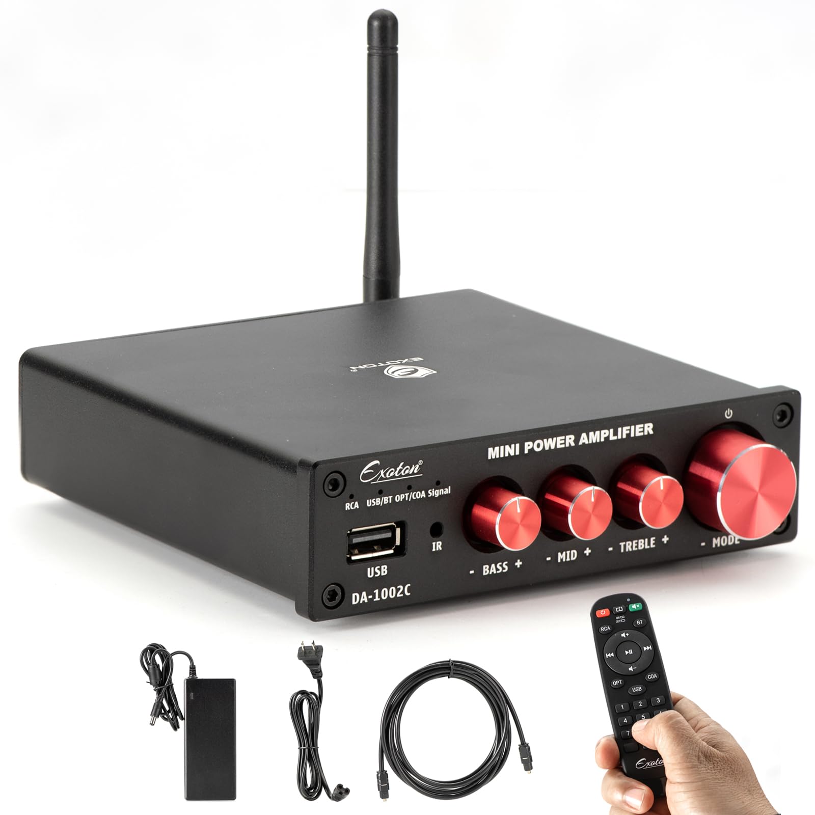 Bluetooth 5.0 Stereo Audio 2 Channel Power Amplifier Receiver, Mini Hi-Fi Class D Integrated Amp 2.0 CH for Passive Speakers, 100W x 2 with Bass and Treble Control (DA1002C)