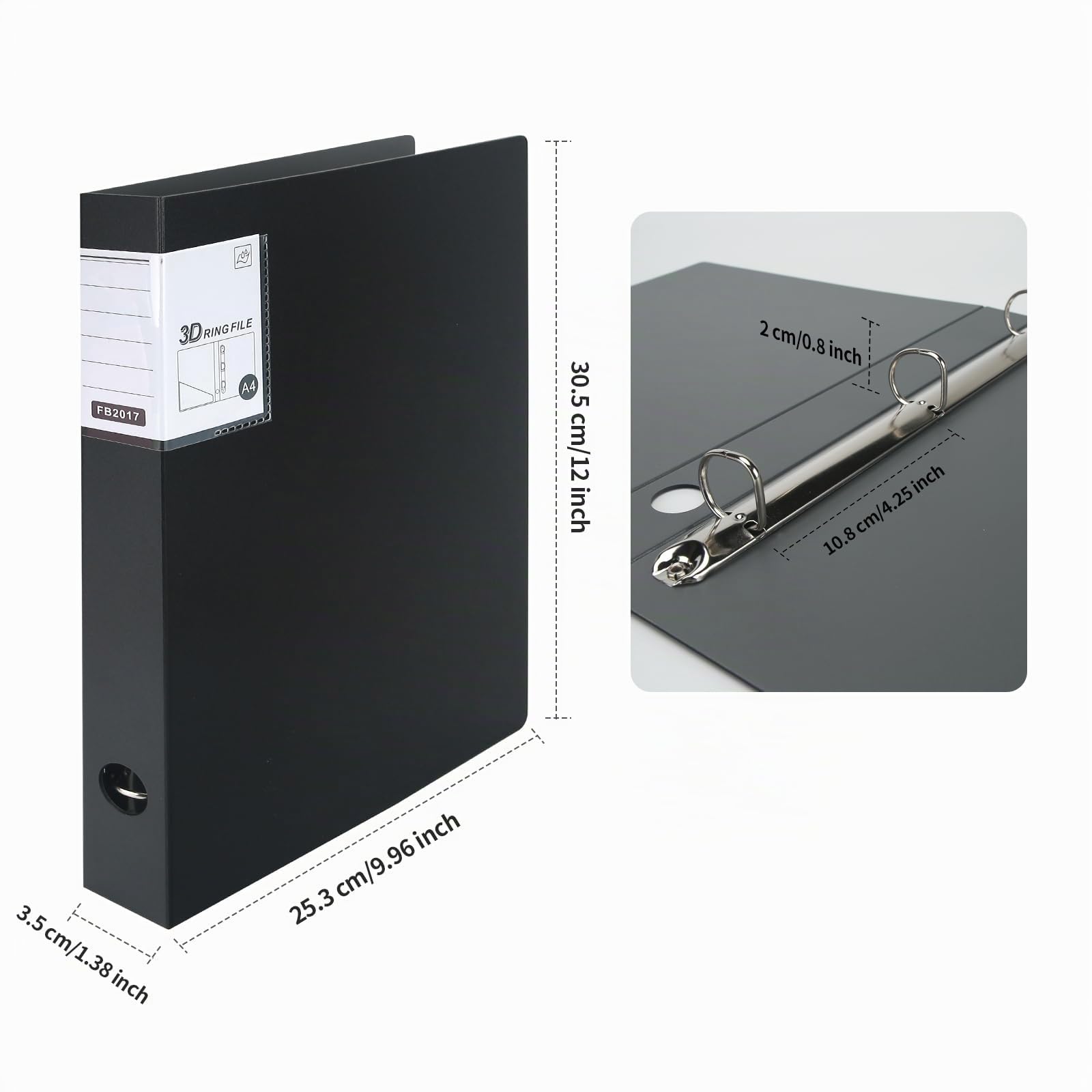 Archivador A4,4 Piezas Archivador 3 Anillas,Ring Binder,Negro | Archivadores,Lomo 35 mm,3D-Ring Binder A4