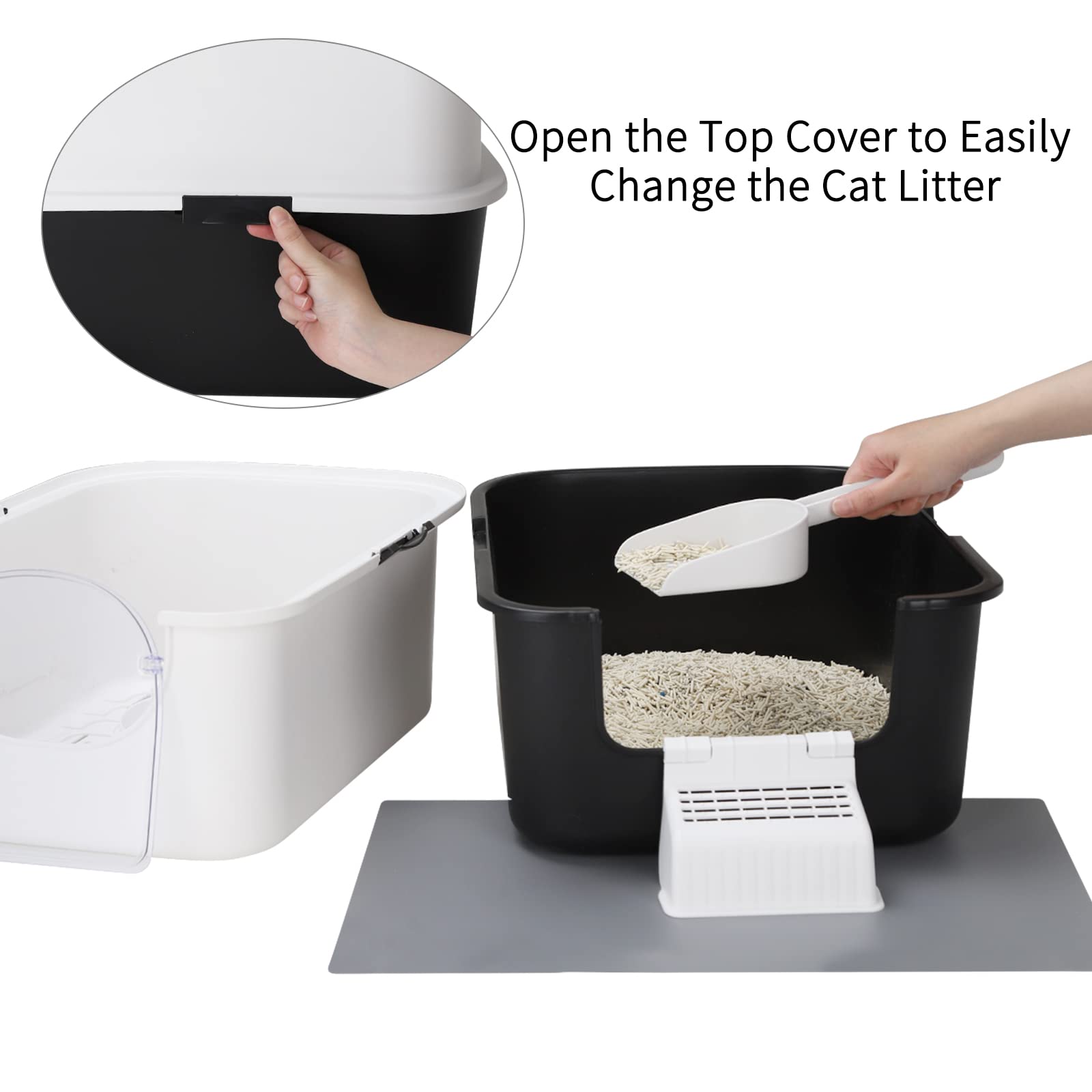 Sfozstra Cat Litter Box with Lid, Fully Enclosed Splash-Proof and Leak-Proof Urine Litter Box, High Edge and Odorless Cat Litter Box, Easy to Installation and Clean (Black?S)