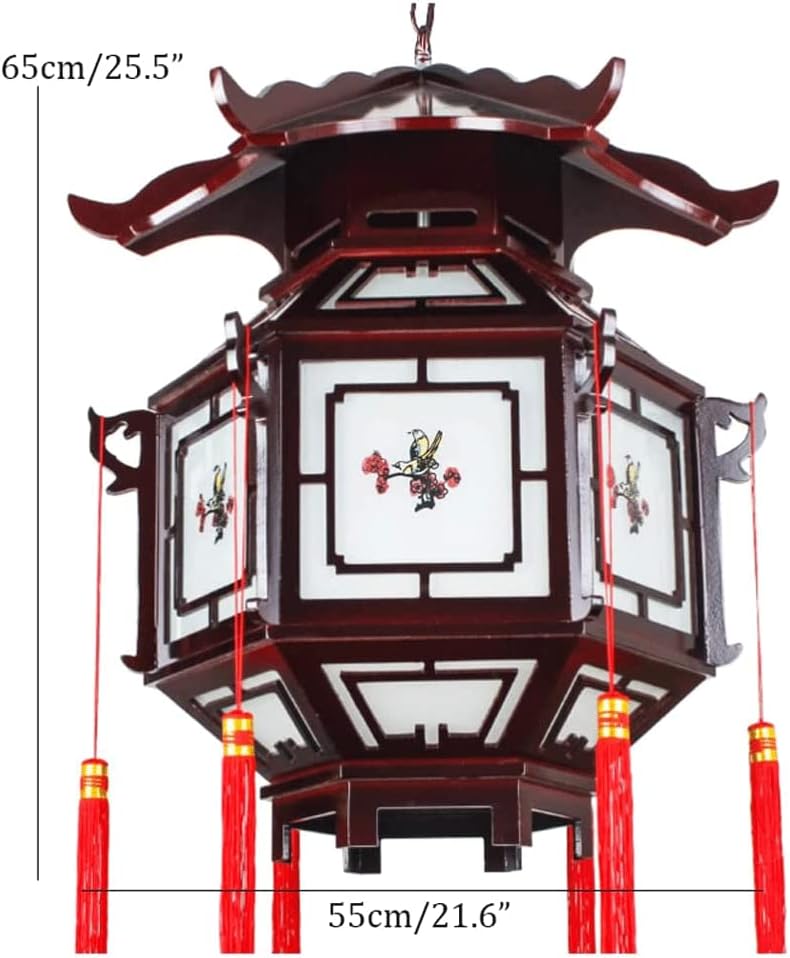 LIOONS Paper Lantern Lamp, Creative Classic Chinese Lanterns, Solid Wood Palace Lamp, Balcony Lamp Decoration Hanging Lantern