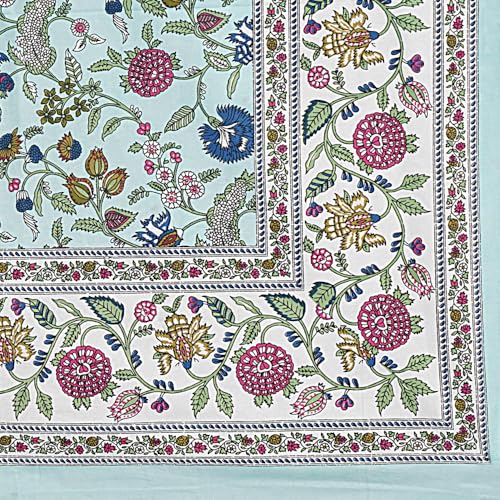 Image of Living Roots Jaipuri Hand Block Print Double Cotton Bedsheet & 2 Pillow Covers, for Mattress Upto 8 inches Thick, No Colour Bleeding, Blue Colour, Super King Size 96 * 104 inches, 150TC (574-B)