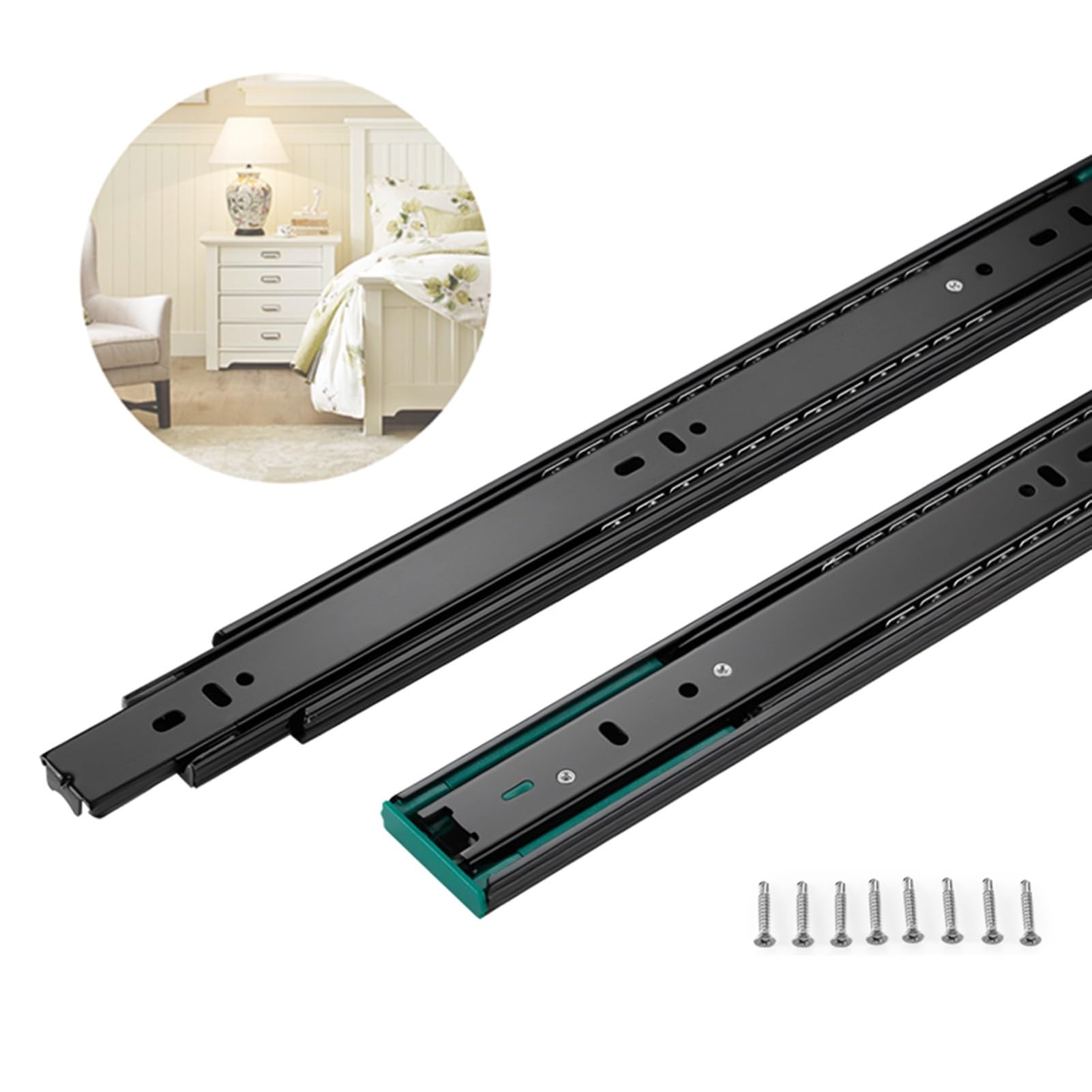 1 Coppia di Guide for Cassetti a Chiusura Morbida a 3 Sezioni, Binari for Cassetti a Estrazione Totale for Armadietto, Montaggio Laterale(Zwart,20in/50cm)