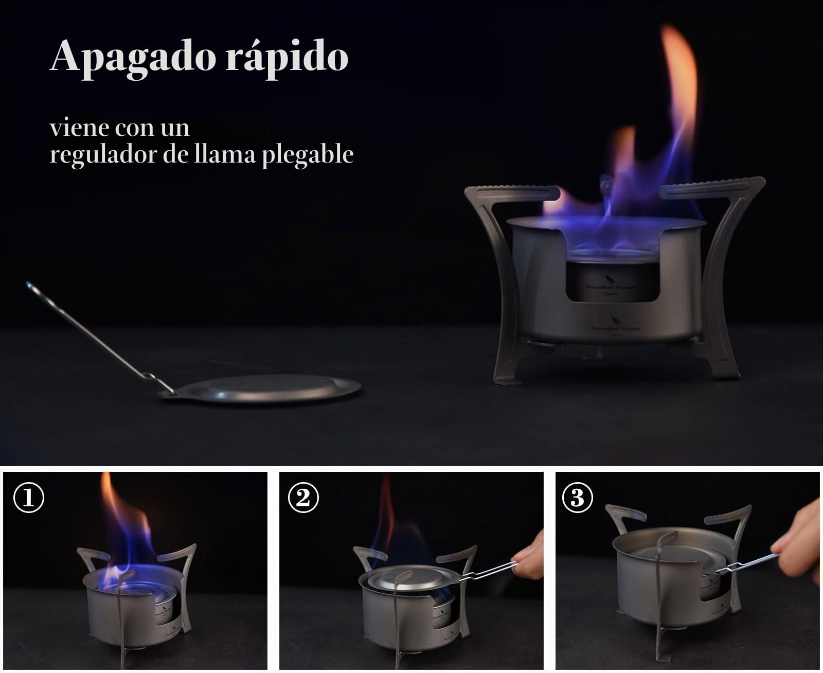 iBasingo Mini Titanium Spirit Stove Calentador de alcohol Quemador de madera con soporte Camping al aire libre Senderismo Horno de mochilero Cocina turística Survival Senderismo Suministros
