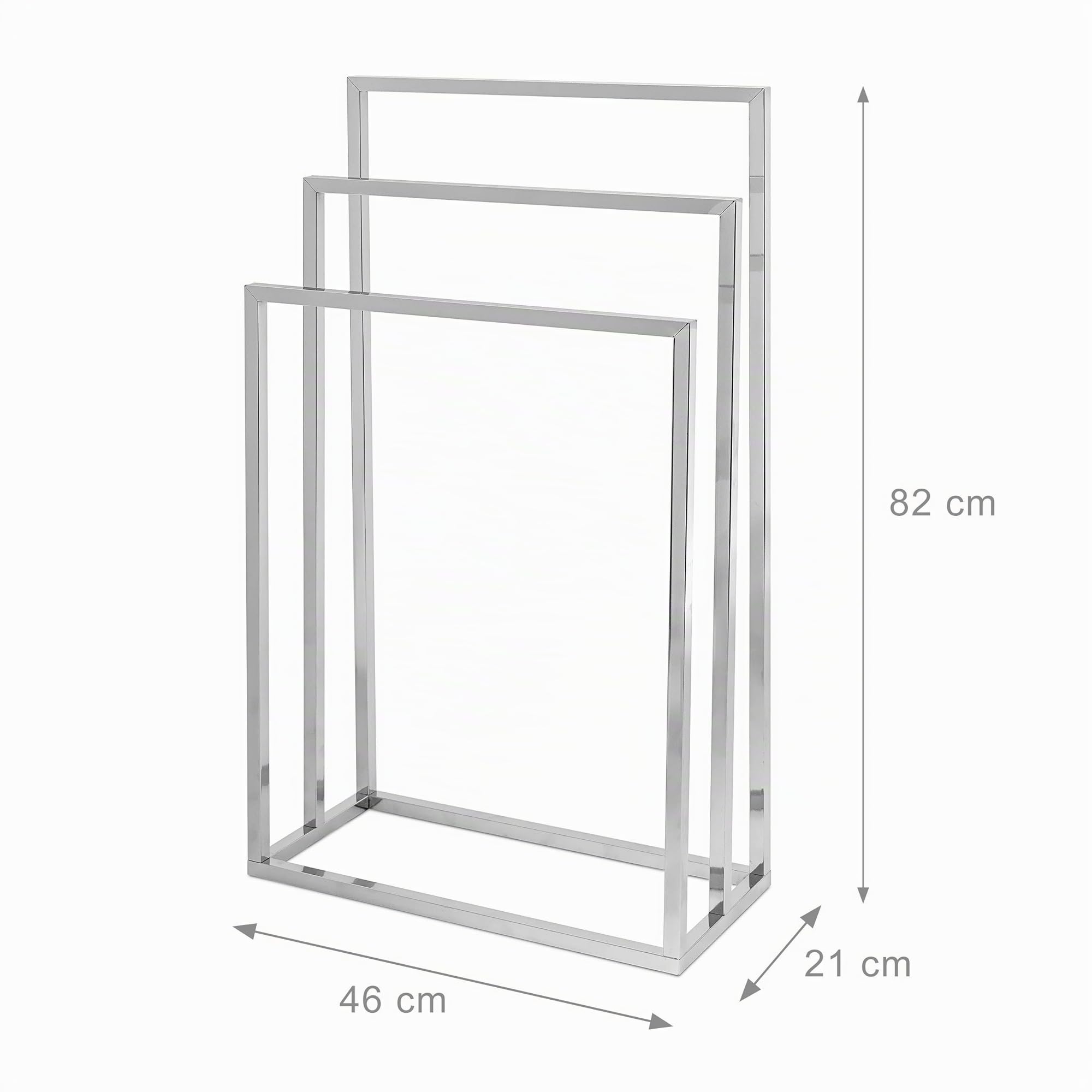 Relaxdays Toallero de Pie Acero Inoxidable, 82,5 x 46 x 21 cm, Metal Cromado, 3 Barras, Portatoallas Baño, Plateado