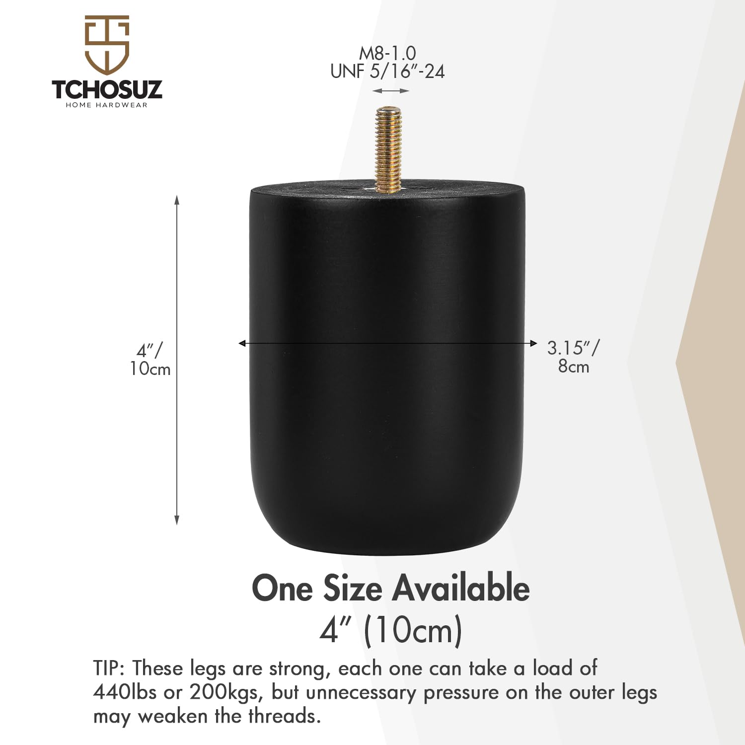 TCHOSUZ 4 inch / 10cm Wooden Furniture Legs - Image 4