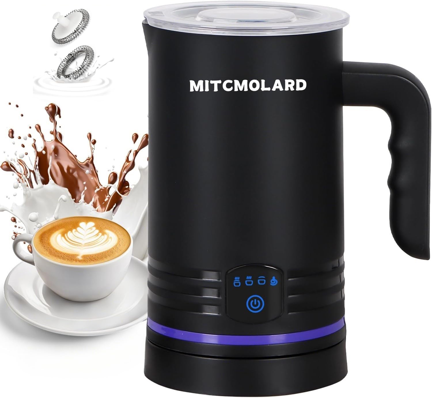 Milk Frother Electric - Milk Frother, Milk Heater, Hot Chocolate Maker Machine, All in One Cappuccino Milk Foamer Maker with Magnetic Foam Ring, 430 ml Electric Milk Steamer