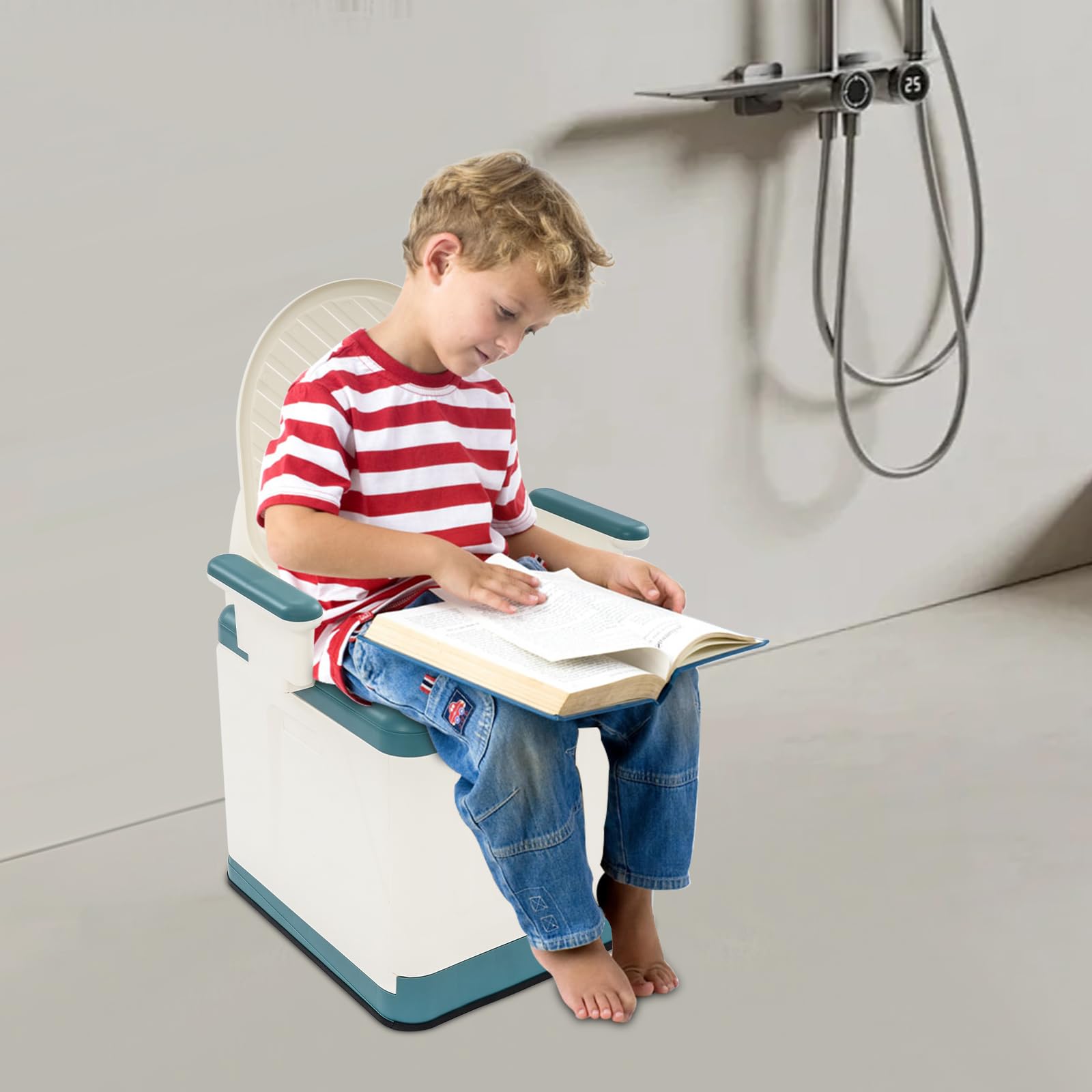 Tragbare Toilette mit Deckel, Mobile Campingtoilette, Max.150kg (Seeblau) | Bedside Kommode Toilette, 39cm Sitzhöhe, Armlehnen Abnehmbar, Toilettenstuhl Klappbar für Bade-, Schlafzimmer, Camping